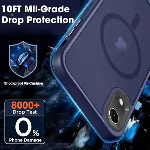 iPhone XR uchun MOCCA kuchli magnitli telefon qutisi, [Magsafe bilan mos] [Harbiy darajadagi tushishdan himoya] Yupqa yarim shaffof mat himoya qopqog'i iPhone XR Case 6.1'' uchun, to'q ko'k - 4