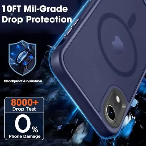iPhone XR uchun MOCCA kuchli magnitli telefon qutisi, [Magsafe bilan mos] [Harbiy darajadagi tushishdan himoya] Yupqa yarim shaffof mat himoya qopqog'i iPhone XR Case 6.1'' uchun, to'q ko'k - 4