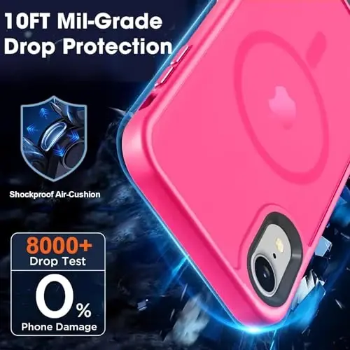 iPhone XR uchun MOCCA kuchli magnitli telefon qutisi, [Magsafe bilan mos keladi] [Harbiy standartga muvofiq tushishdan himoya] Yupqa shaffof mat qoplamali himoya qutisi, iPhone XR Case 6.1'' uchun, Hot Pink - 4