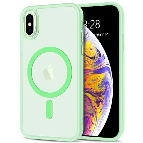 Anuck Case for iPhone Xs Max Case Magnetic Phone Case Compatible with MagSafe, Soft TPU Bumper Hard Translucent Matte Back Slim Fit Shockproof Protective Cover for Men Women Girls - Green - 1