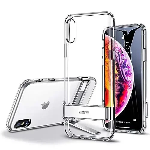 iPhone Xs Max uchun ESR metall tayanchli g'ilof, [Vertikal va Gorizontal Tayanch] [Kuchsaytirilgan Tushishdan Himoya] iPhone 6,5 dyuym (2018) uchun moslashuvchan yumshoq TPU (Jelly Clear) - ESR