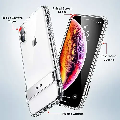 iPhone Xs Max uchun ESR metall tayanchli g'ilof, [Vertikal va Gorizontal Tayanch] [Kuchsaytirilgan Tushishdan Himoya] iPhone 6,5 dyuym (2018) uchun moslashuvchan yumshoq TPU (Jelly Clear) - 6