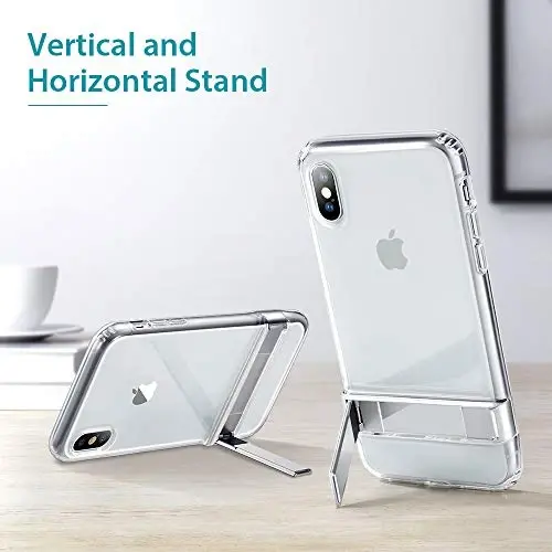 iPhone Xs Max uchun ESR metall tayanchli g'ilof, [Vertikal va Gorizontal Tayanch] [Kuchsaytirilgan Tushishdan Himoya] iPhone 6,5 dyuym (2018) uchun moslashuvchan yumshoq TPU (Jelly Clear) - ESR (1)