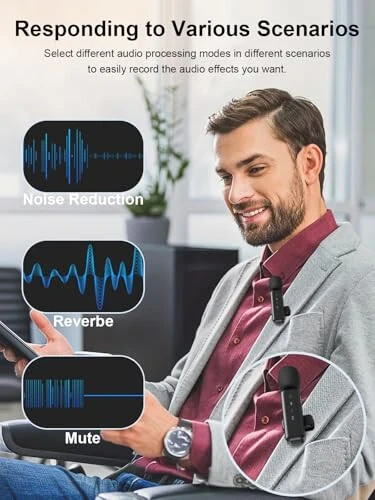3 IN 1 Wireless Lavalier Microphones for iPhone/Android/Camera Devices(Lightning/USBC/3.5 mm Jack), 2 Pack Mini LED Display Lapel Mic with Mute/Reverb/Noise Reduction for TikTok/YouTube/Vlog Recording - 3