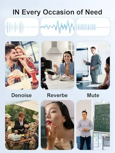 3 IN 1 Wireless Lavalier Microphones for iPhone/Android/Camera Devices(Lightning/USBC/3.5 mm Jack), 2 Pack Mini LED Display Lapel Mic with Mute/Reverb/Noise Reduction for TikTok/YouTube/Vlog Recording - 4