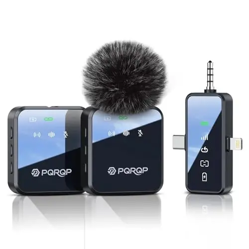 PQRQP 3 in 1 Microphone for iPhone/Android/Camera, Wireless Microphones, 328ft Transmission, 18H Battery Life, Mini Microphone for Record Interview, Vlogs, Tiktok 