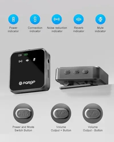 PQRQP 3-in-1 Mini Microphone for iPhone/Android/Camera, Hi-Fi Audio, Wireless Microphones, 328ft Range, 20H Battery, Lapel Mic with Noise Reduction for Live Streaming, TikTok, YouTube (Graphite Gray) - 3
