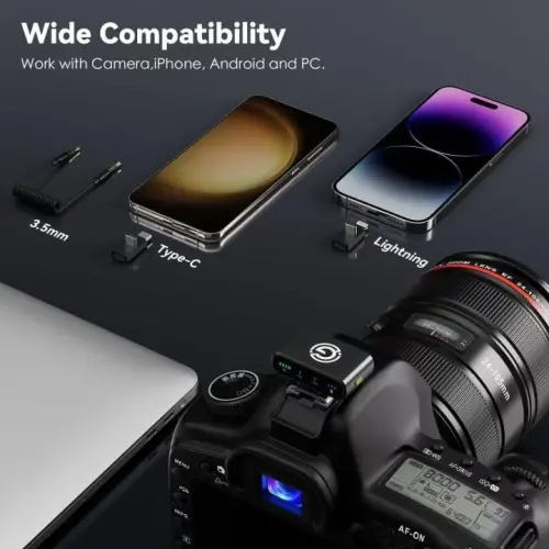 Gamiity Wireless Lavalier Microphone for iPhone/Android/Camera/PC/Laptop, Lightning/USB-C/Plug Mini Lapel Microphone Wireless, Hi-Fi Audio, Noise Cancellation for Video Recording, Streaming - Black - 7