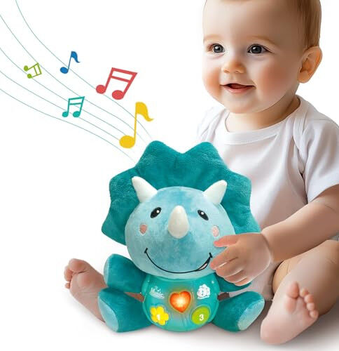 iPlay, iLearn Baby Dinosaur Musical Toys, Newborn Boys Soft Dino Plush Stuffed Animal, Infant Light Up Music Time, 1st Easter Basket Stuffer Birthday Gift 0 1 2 3 6 9 12 18 Month Age 1-3 Toddlers Girl - 2