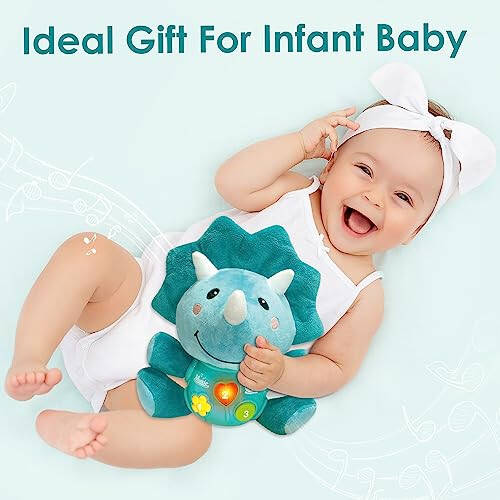 iPlay, iLearn Baby Dinosaur Musical Toys, Newborn Boys Soft Dino Plush Stuffed Animal, Infant Light Up Music Time, 1st Easter Basket Stuffer Birthday Gift 0 1 2 3 6 9 12 18 Month Age 1-3 Toddlers Girl - 3