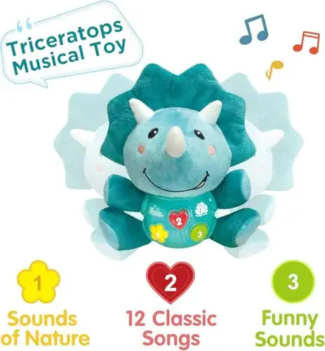 iPlay, iLearn Baby Dinosaur Musical Toys, Newborn Boys Soft Dino Plush Stuffed Animal, Infant Light Up Music Time, 1st Easter Basket Stuffer Birthday Gift 0 1 2 3 6 9 12 18 Month Age 1-3 Toddlers Girl - 1