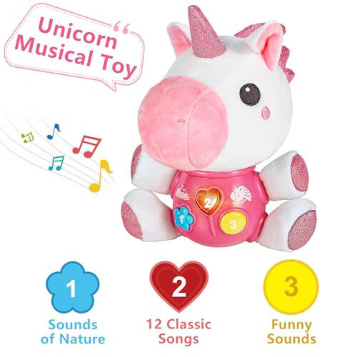 iPlay, iLearn Baby Unicorn Musical Toys, Newborn Girls Soft Plush Stuffed Animal, Infant Light Music Set, 1st Birthday Shower Gift Easter Basket Stuffer 0 1 3 6 9 12 18 Months 1 2 Year Old Toddler Boy - 2