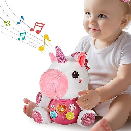 iPlay, iLearn Baby Unicorn Musical Toys, Newborn Girls Soft Plush Stuffed Animal, Infant Light Music Set, 1st Birthday Shower Gift Easter Basket Stuffer 0 1 3 6 9 12 18 Months 1 2 Year Old Toddler Boy - 3