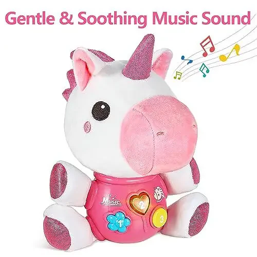 iPlay, iLearn Baby Unicorn Musical Toys, Newborn Girls Soft Plush Stuffed Animal, Infant Light Music Set, 1st Birthday Shower Gift Easter Basket Stuffer 0 1 3 6 9 12 18 Months 1 2 Year Old Toddler Boy - 4