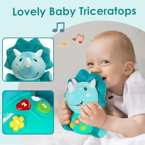 iPlay, iLearn Bebek Dinozor Müzikli Oyuncaklar, Yeni Doğan Erkekler Yumuşak Dinozor Peluş Doldurulmuş Hayvan, Bebek Işıklandırılmış Müzik Zamanı, 1. Paskalya Sepeti Doldurma Doğum Günü Hediyesi 0 1 2 3 6 9 12 18 Aylık Yaş 1-3 Yaşındaki Çocuklar Kız - IPLAY, (1)