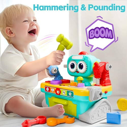 iPlay, iLearn Toddler Musical Workbench Toys for One Year Old Boys, Baby Pretend Play Tool Set, Infant Shape Sorter Activities, Kids Pounding Game, 1st Birthday Gift for 12 18 24 Month Girls Age 1 2 3 - 3