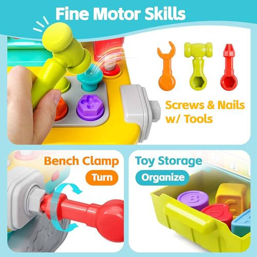 iPlay, iLearn Toddler Musical Workbench Toys for One Year Old Boys, Baby Pretend Play Tool Set, Infant Shape Sorter Activities, Kids Pounding Game, 1st Birthday Gift for 12 18 24 Month Girls Age 1 2 3 - 5