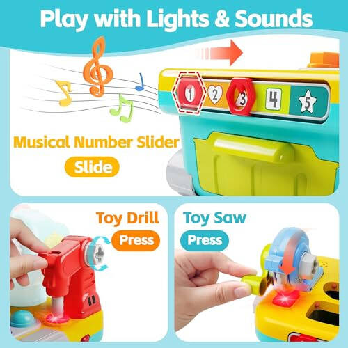 iPlay, iLearn Toddler Musical Workbench Toys for One Year Old Boys, Baby Pretend Play Tool Set, Infant Shape Sorter Activities, Kids Pounding Game, 1st Birthday Gift for 12 18 24 Month Girls Age 1 2 3 - 4