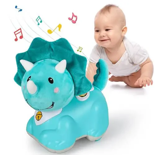 iPlay, iLearn Dinosaur Baby Musical Toy, Infant Crawling Toys for 6-9 9-12 12-18 Month, Baby Tummy Time Toddler Musical Light Toy for Age 0-2, 1 Year Old Boys Girls 1st Birthday Gift - Dinosaur - 1