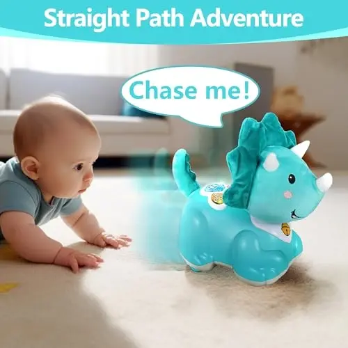 iPlay, iLearn Dinosaur Baby Musical Toy, Infant Crawling Toys for 6-9 9-12 12-18 Month, Baby Tummy Time Toddler Musical Light Toy for Age 0-2, 1 Year Old Boys Girls 1st Birthday Gift - Dinosaur - 2