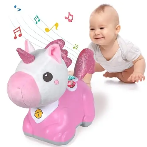 iPlay, iLearn Unicorn Baby Musical Toy, Infant Crawling Toys for 6-9 9-12 12-18 Month, Baby Tummy Time Toddler Musical Light Toy for Age 0-2, 1 Year Old Boys Girls 1st Birthday Gift - Unicorn - 1