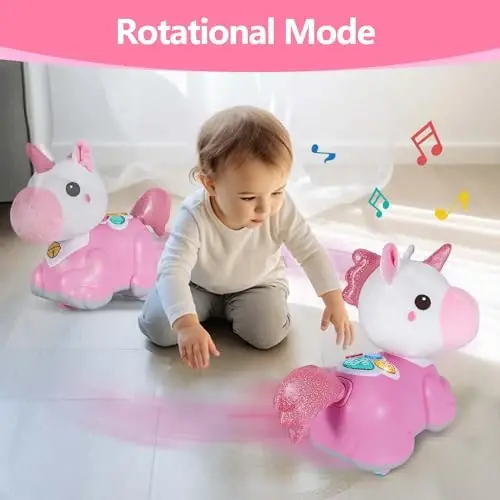 iPlay, iLearn Unicorn Baby Musical Toy, Infant Crawling Toys for 6-9 9-12 12-18 Month, Baby Tummy Time Toddler Musical Light Toy for Age 0-2, 1 Year Old Boys Girls 1st Birthday Gift - Unicorn - 3
