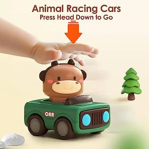 iPlay, iLearn Press and Go Car Toys for Toddlers 1-3, Baby Animal Racing Cars, Infant Play Vehicle Set, Baby Push Go Friction Car Toys for 6-9-12-18 Months, 1st Birthday Gifts for 1-2 Years Old Boys - 2