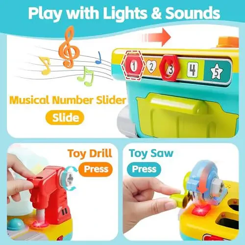iPlay, iLearn Toddler Musical Workbench Toys for One Year Old Boys, Baby Pretend Play Tool Set, Infant Shape Sorter Activities, Kids Pounding Game, 1st Birthday Gift for 12 18 24 Month Girls Age 1 2 3 - 4
