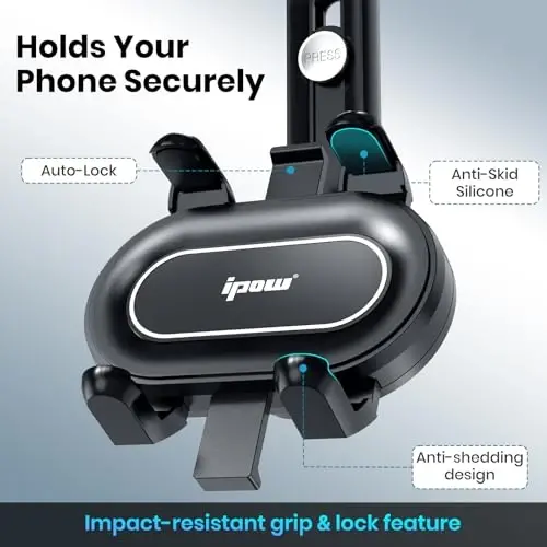 IPOW Large Rearview Mirror Phone Holder, Rotatable and Retractable, Anti-Shake Phone Mount for Car Compatible with iPhone 17/16/15/14/13/12/11 Pro Max, Samsung All 4-7 Inch Phones - 4