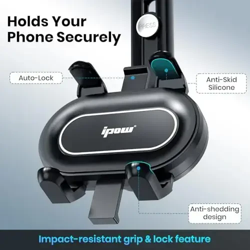 IPOW Large Rearview Mirror Phone Holder, Rotatable and Retractable, Anti-Shake Phone Mount for Car Compatible with iPhone 17/16/15/14/13/12/11 Pro Max, Samsung All 4-7 Inch Phones - 4