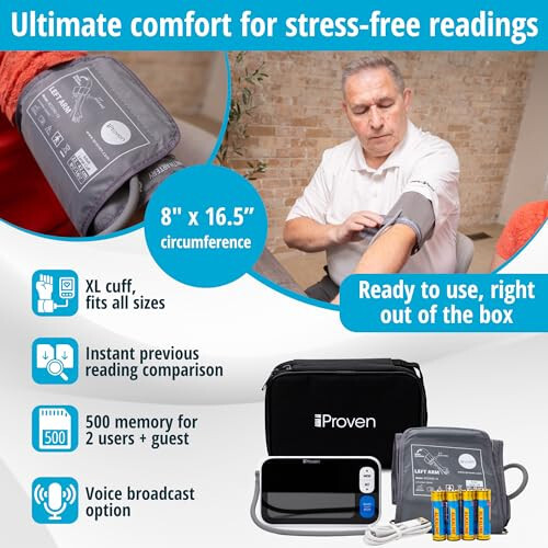 iProvèn IPROVEN New 2024 Smart Upper Arm Blood Pressure Monitor - Home Use, 500 Memory Sets - Large Adjustable Cuff - Largest Widescreen Backlit Display - Bluetooth App for iOS & Android - 5