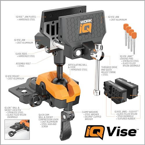 IQ Vise | 360° Articulating Bench Vise Made From Steel & Cast Aluminum w/ 8-Position Locking Ball & Socket | Woodworking Vise Handles Up To 130ft-lbs of Torque | Pipe Vise With Double Sided Jaws - 2