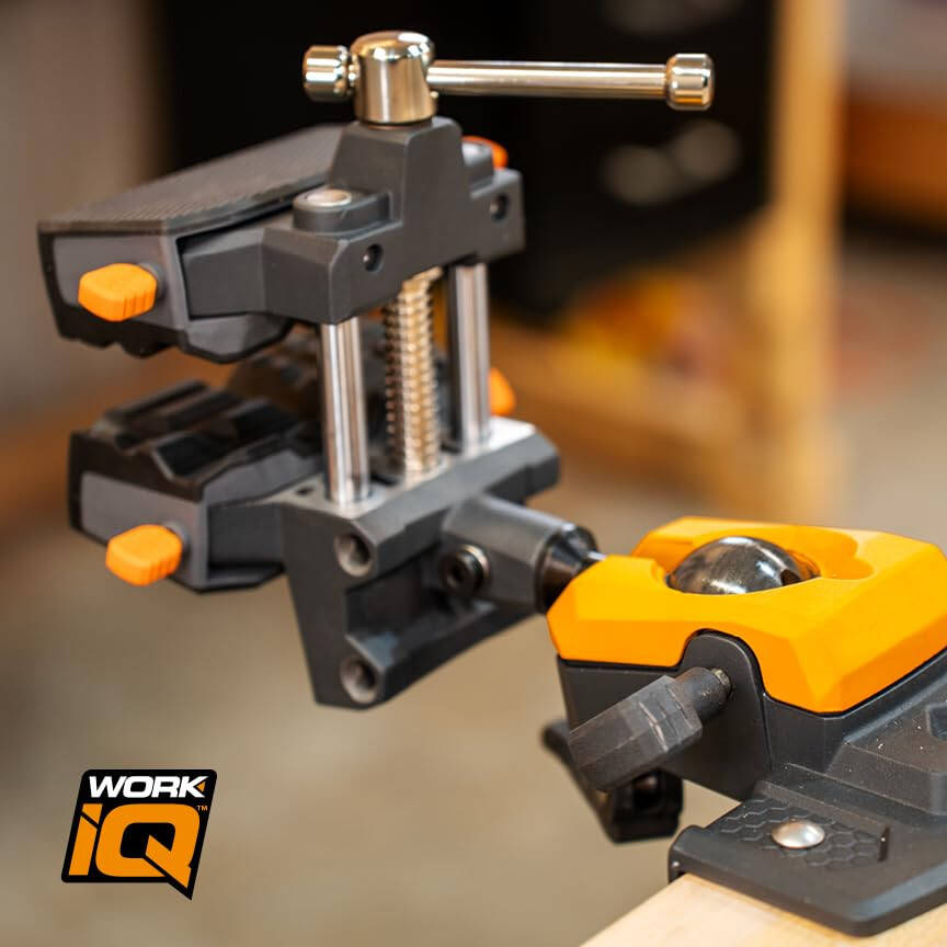 IQ Vise | 360° Articulating Bench Vise Made From Steel & Cast Aluminum w/ 8-Position Locking Ball & Socket | Woodworking Vise Handles Up To 130ft-lbs of Torque | Pipe Vise With Double Sided Jaws - 3