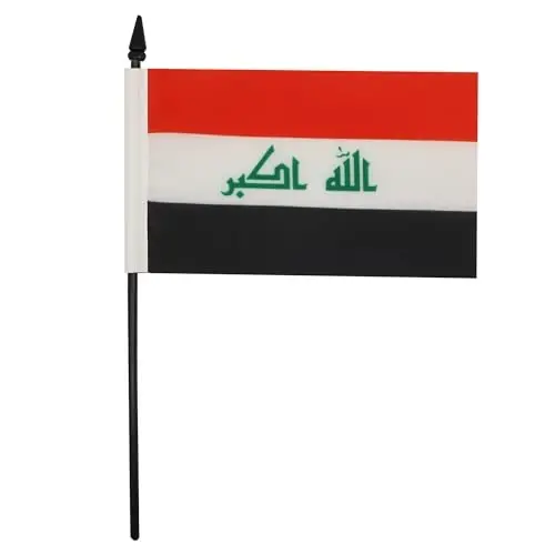 Iraq Table Flag 4'' x 6'' - Iraqi Desk Flag 15 x 10 cm. - Black plastic stick and base - AZ FLAG - 1