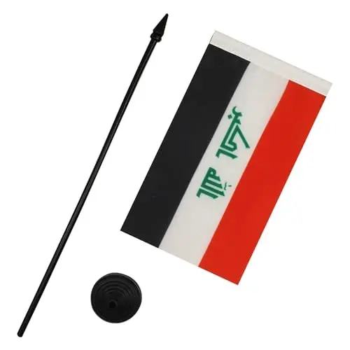 Iraq Table Flag 4'' x 6'' - Iraqi Desk Flag 15 x 10 cm. - Black plastic stick and base - AZ FLAG - 3