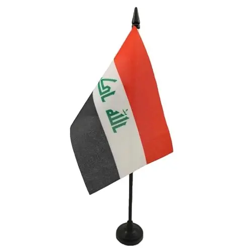 Iraq Table Flag 4'' x 6'' - Iraqi Desk Flag 15 x 10 cm. - Black plastic stick and base - AZ FLAG - 2