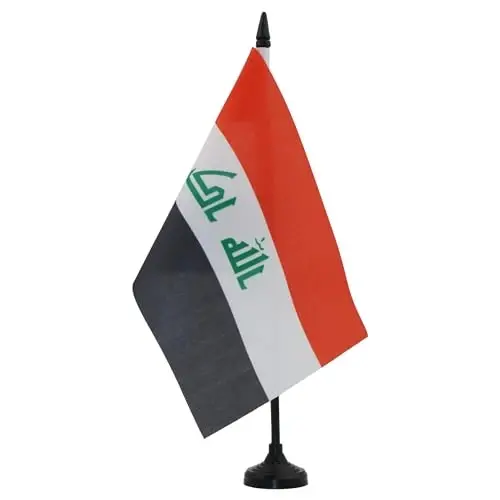 Iraq Table Flag 5'' x 8'' - Iraqi Desk Flag 21 x 14 cm. - Black plastic stick and base - AZ FLAG - 2