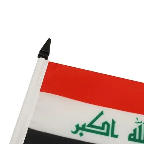 Iraq Table Flag 5'' x 8'' - Iraqi Desk Flag 21 x 14 cm. - Black plastic stick and base - AZ FLAG - 4