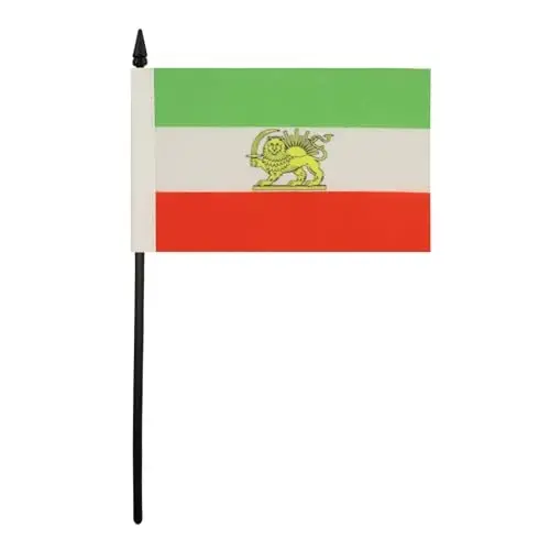 Iran Old Table Flag 4'' x 6'' - Former Iranian Desk Flag 15 x 10 cm. - Black plastic stick and base - AZ FLAG - 1