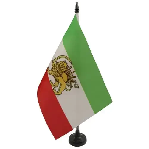 Iran Old Persia Table Flag 5'' x 8'' - Persian Desk Flag 21 x 14 cm. - Black plastic stick and base - AZ FLAG - AZ FLAG (1)