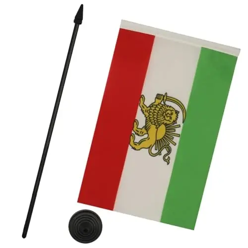 Iran Old Persia Table Flag 5'' x 8'' - Persian Desk Flag 21 x 14 cm. - Black plastic stick and base - AZ FLAG - 3