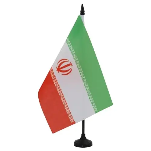 Iran Table Flag 5'' x 8'' - Iranian - Persian Desk Flag 21 x 14 cm. - Black plastic stick and base - AZ FLAG - AZ FLAG (1)