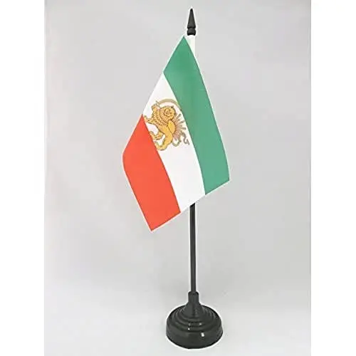 Iran Old Persia Table Flag 4'' x 6'' - Persian Desk Flag 15 x 10 cm. - Black plastic stick and base - AZ FLAG 