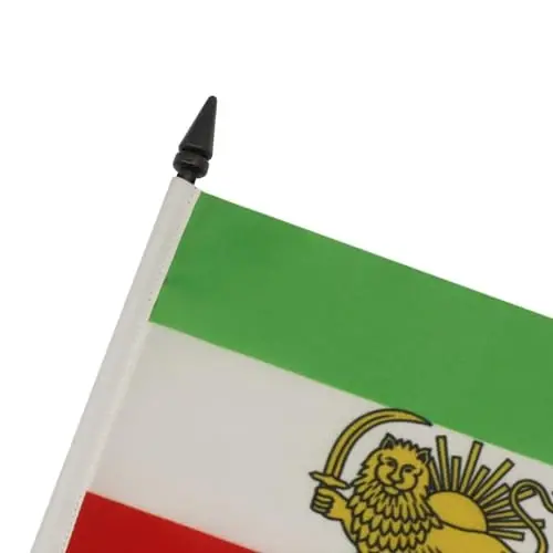 Iran Old Persia Table Flag 5'' x 8'' - Persian Desk Flag 21 x 14 cm. - Black plastic stick and base - AZ FLAG 