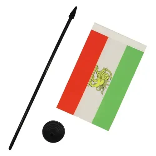 Iran Old Table Flag 4'' x 6'' - Former Iranian Desk Flag 15 x 10 cm. - Black plastic stick and base - AZ FLAG - 3
