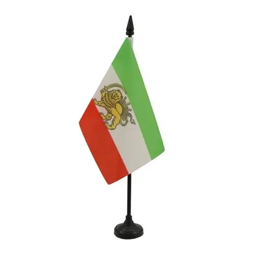 Iran Old Table Flag 4'' x 6'' - Former Iranian Desk Flag 15 x 10 cm. - Black plastic stick and base - AZ FLAG - AZ FLAG (1)
