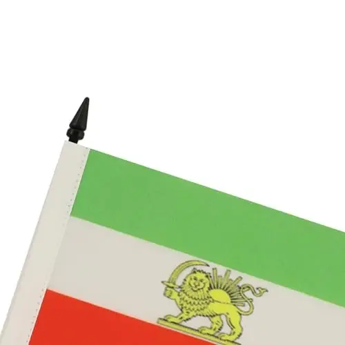 Iran Old Table Flag 4'' x 6'' - Former Iranian Desk Flag 15 x 10 cm. - Black plastic stick and base - AZ FLAG - 4