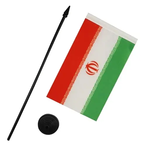 Iran Table Flag 4'' x 6'' - Iranian - Persian Desk Flag 15 x 10 cm. - Black plastic stick and base - AZ FLAG - 3