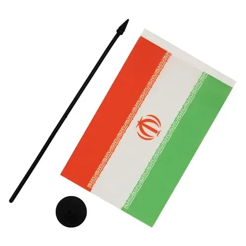 Iran Table Flag 5'' x 8'' - Iranian - Persian Desk Flag 21 x 14 cm. - Black plastic stick and base - AZ FLAG - 3