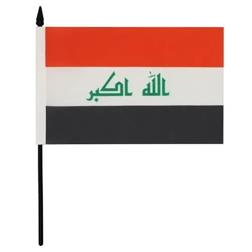 Iraq Table Flag 5'' x 8'' - Iraqi Desk Flag 21 x 14 cm. - Black plastic stick and base - AZ FLAG - 1